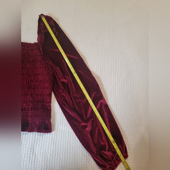 Bagatelle Velvet Burgundy Smocked Blouse - Picture 9 of 13